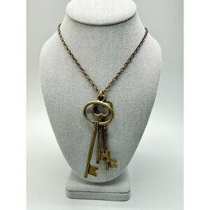 Brass Tone Chain Skeleton Keys Necklace 37" Opera Long Steampunk Statement